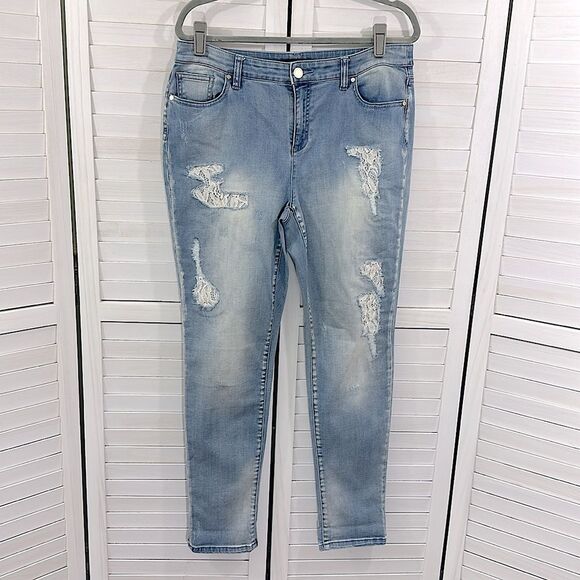 Chico's Black Label Ankle Jeans Size 1 (8) Distressed Lace - Picture 2 of 16